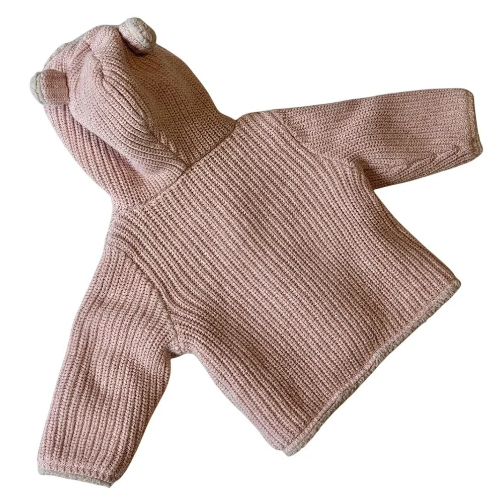 Baby Gap Pink Hooded Knit Jacket Sherpa Lined 3-6 Months